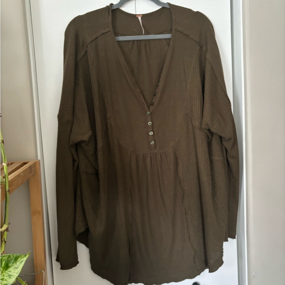 Free people Olive long sleeve shirt